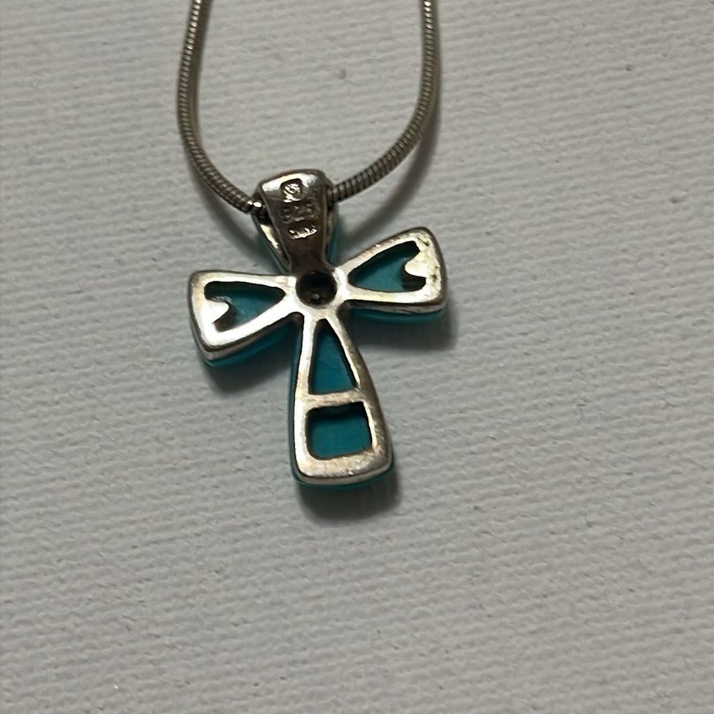 Sterling Silver 925 Turquoise Cross Necklace size 18’ chain - Picture 14 of 17
